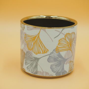 Fehér levél mintás aranyozott kaspó