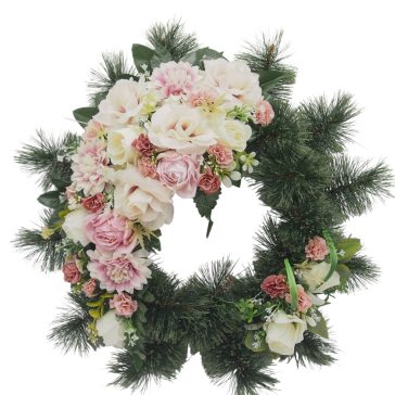   Selyemkoszorú (65cm) - Rózsa-dália - Krém-rózsaszín #B1
