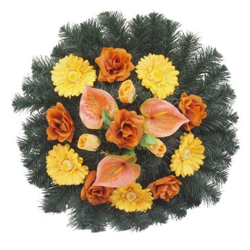 Selyemkoszorú (60cm) - Gerbera-rózsa - Barna-sárga #D1
