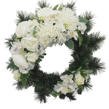 Selyemkoszorú (65cm) - Rózsa-krizantém - Fehér #B1