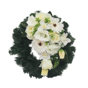 Selyemkoszorú (40cm) - Rózsa-gerbera - Krém #E1