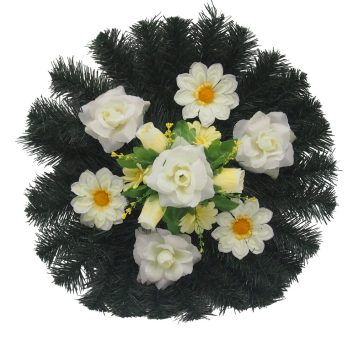Selyemkoszorú (46cm) - Rózsa-dália - Krém #D2