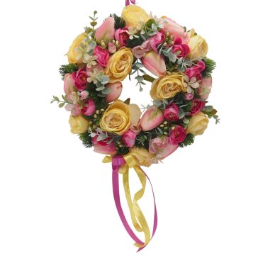 Tavaszi kopogtató (28cm) - Sárga-rózsaszín #1