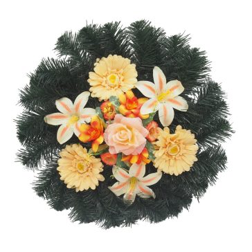 Selyemkoszorú (46cm) - Gerbera-liliom - Krém-sárga #D1