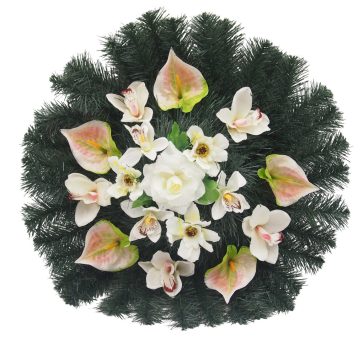 Selyemkoszorú (60cm) - Orchidea-flamingó - Krém #D1