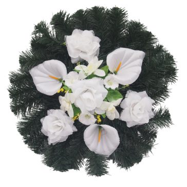Selyemkoszorú (46cm) - Rózsa-kála - Fehér #D1