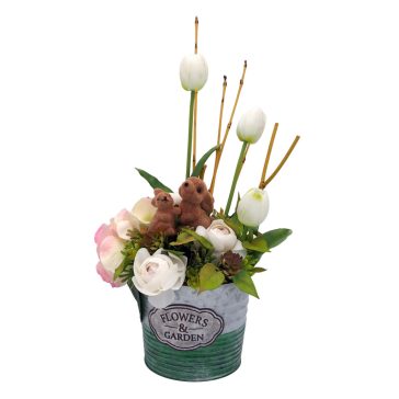 Gumi tulipán - nyulak bádog kaspóban
