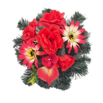 Selyemkoszorú (30cm) - Rózsa-gerbera - Piros #1